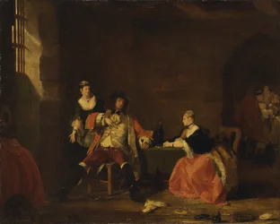 Kaptein Macheath opprustet av Polly og Lucy i Beggars Opera, 1826